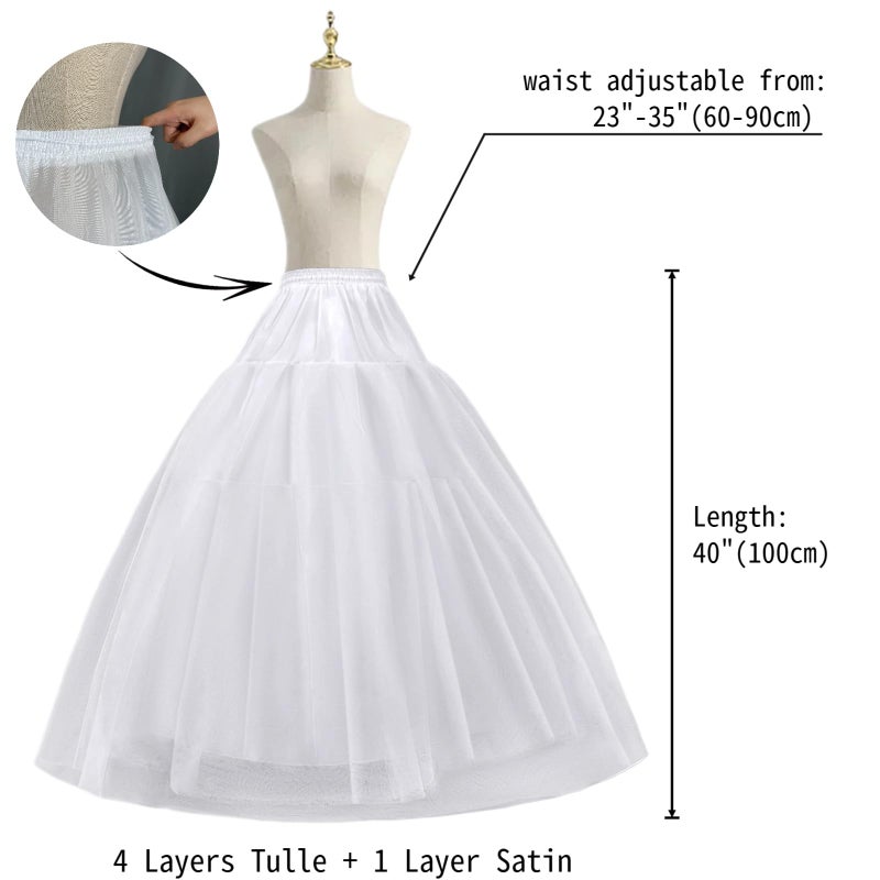 LJXploreMax A-line Hoopless Petticoat Crinoline 4 Layer Tulle Long Underskirt Slips for Women's Ball Gown Bridal Wedding Dresses - Image 2