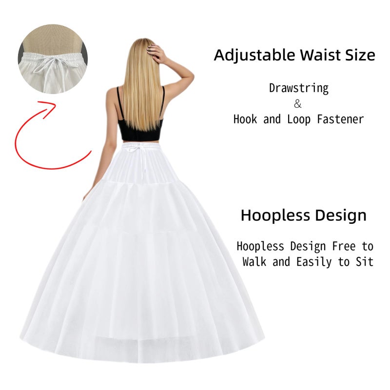 LJXploreMax A-line Hoopless Petticoat Crinoline 4 Layer Tulle Long Underskirt Slips for Women's Ball Gown Bridal Wedding Dresses - Image 4