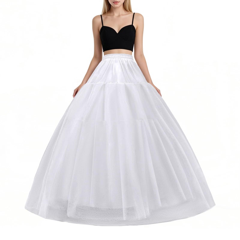 LJXploreMax A-line Hoopless Petticoat Crinoline 4 Layer Tulle Long Underskirt Slips for Women's Ball Gown Bridal Wedding Dresses - Image 1