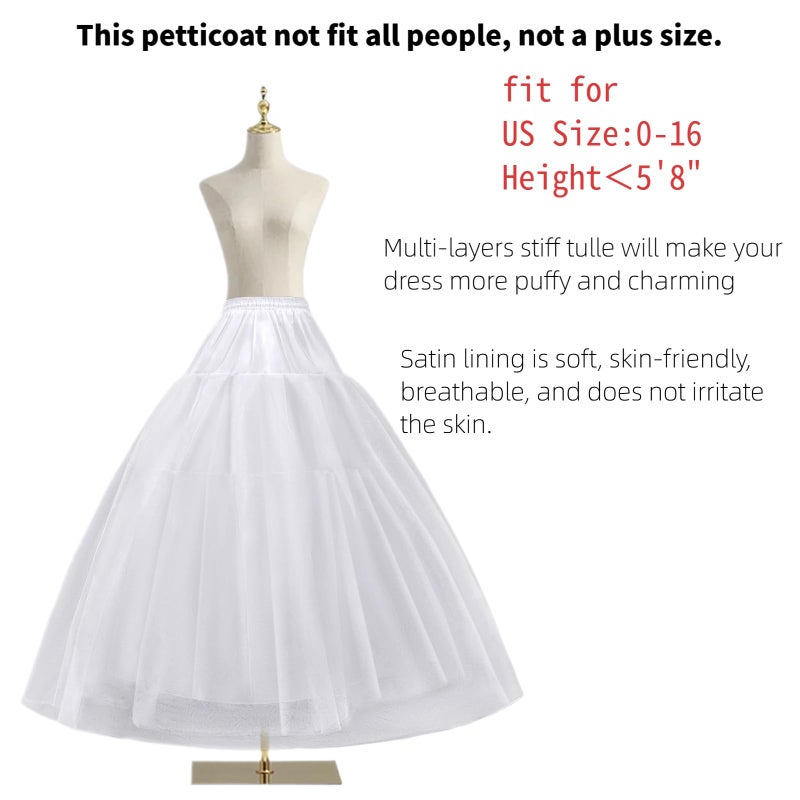 LJXploreMax A-line Hoopless Petticoat Crinoline 4 Layer Tulle Long Underskirt Slips for Women's Ball Gown Bridal Wedding Dresses - Image 3