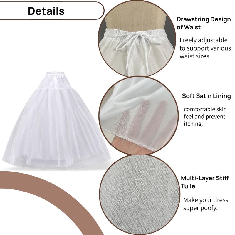 LJXploreMax A-line Hoopless Petticoat Crinoline 4 Layer Tulle Long Underskirt Slips for Women's Ball Gown Bridal Wedding Dresses - Image 5