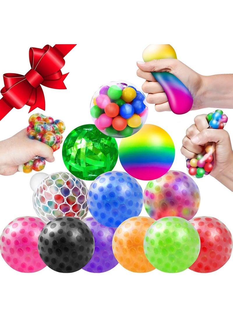 Sensory Stress Balls Set Fidget Toys, Squishy Stress Relief Ball, 12 Pack Squeeze Ball Toys for Adults Kids Autism Hyperactivity, Stress Relieve random colors and designs