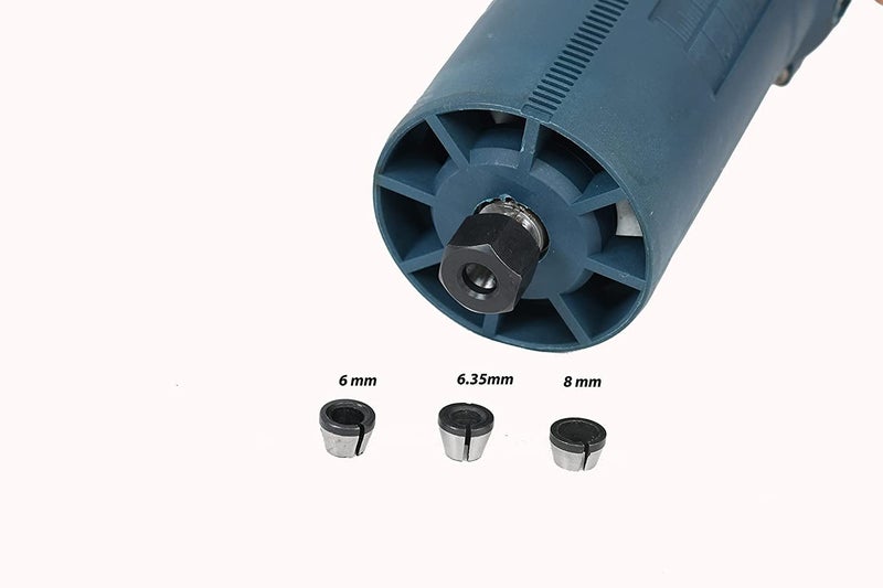KRISHAK TOOLS BRXTVS036 Wood TrimmerRouter 6635MM With 6Pieces Different Shaped 635MM Router Bit Set 6MM 635MM and 8MM Collets 3M long Cord Subject To Availability Colour BlueCyan - Image 5