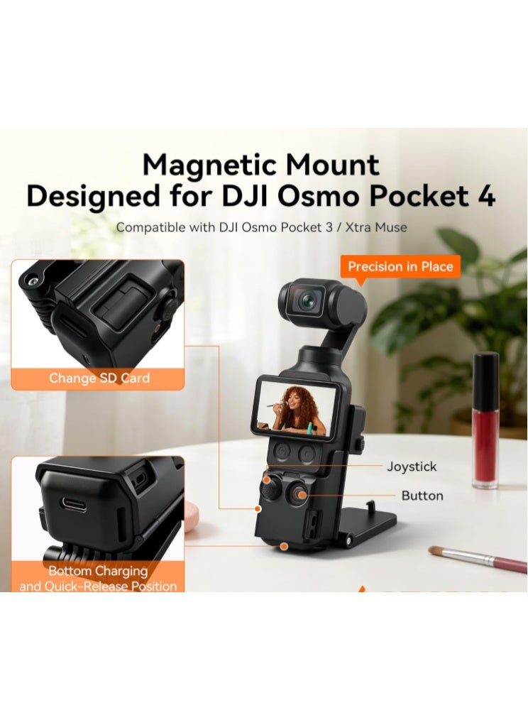 AMAZEAR Magnetic Mount Stand Compatible with DJI Osmo Pocket 4/3/Xtra Muse, Pocket4 Accessories Adapter Clamp Magnet Suction Case Holder on Desktop/Vertical Surface, 180° Adjustable Handle, Black - Image 2