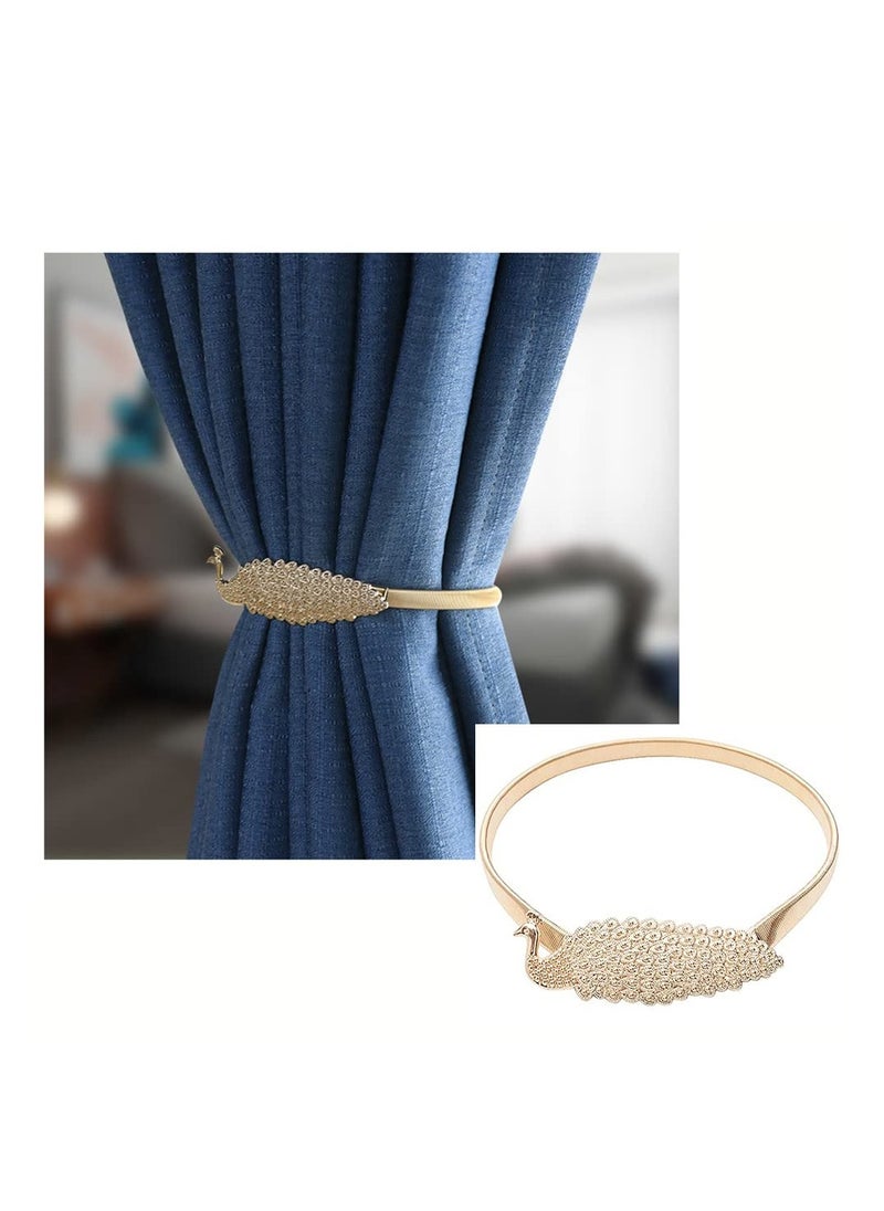 2 PCS Curtain Tensioner, Curtain Fasteners, Scandinavian Light Luxury Style Peacock Elastic Curtain Tensioner