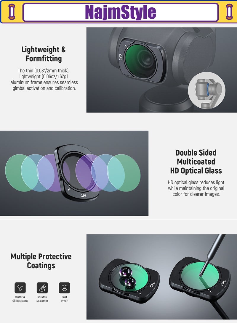 NajmStyle Filter Accessories Compatible with DJI Osmo Pocket 3 & Creator Combo, Magnetic CPL Black Diffusion 1/4 Filter with 0.75X Wide Angle Lens, 2X Macro Lens & 2 Screen Protector - Image 5