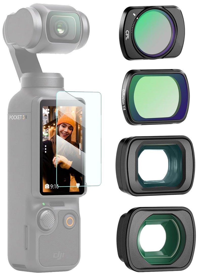 NajmStyle Filter Accessories Compatible with DJI Osmo Pocket 3 & Creator Combo, Magnetic CPL Black Diffusion 1/4 Filter with 0.75X Wide Angle Lens, 2X Macro Lens & 2 Screen Protector - Image 1