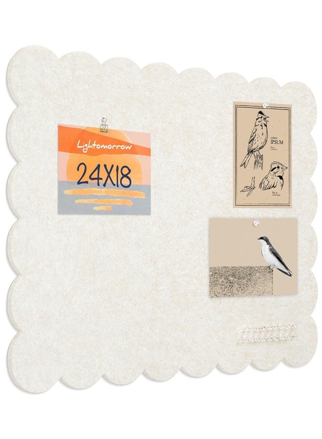 Lightomorrow Scalloped Bulletin Board, 24 x 18 Inches Felt Pin Board - Decorative Cork Alternative for Wall, Foldable Picture Self-Adhesive Vision Prayer Board with 20 Pushpins - Oatmeal - Image 1