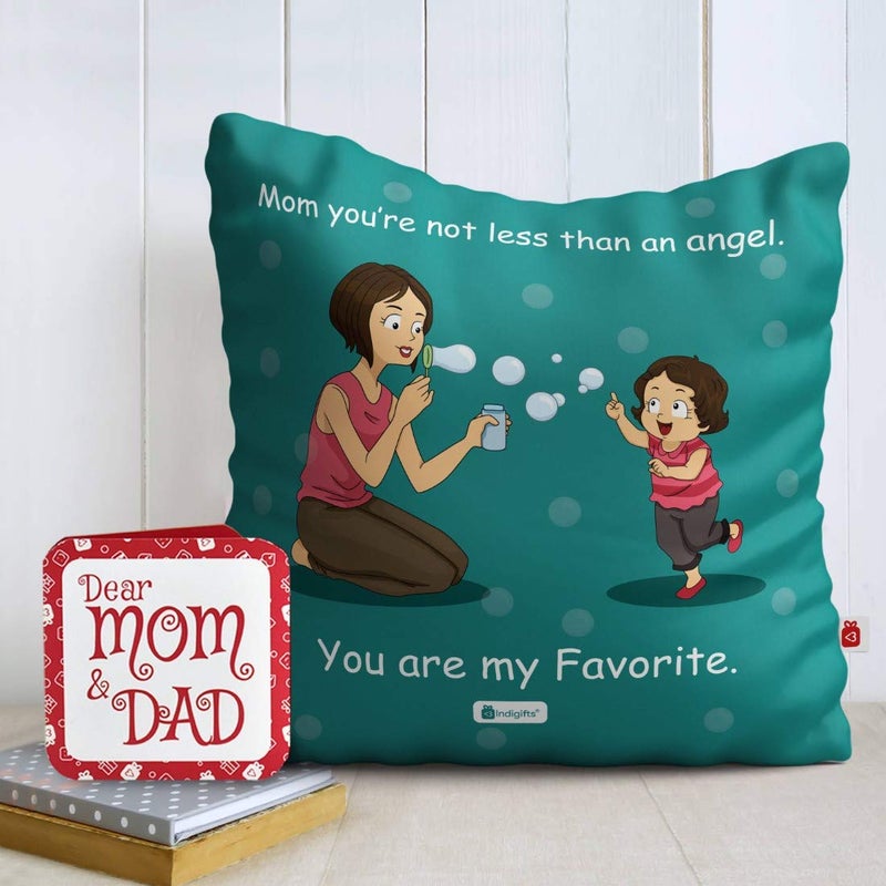 Indigifts Indigifts Mothers Day Special Mom You are My Favourite Green Cushion Cover 12x12 inch with Filler Gift for MummyMother in LawBirthdayAnniversary - Image 2