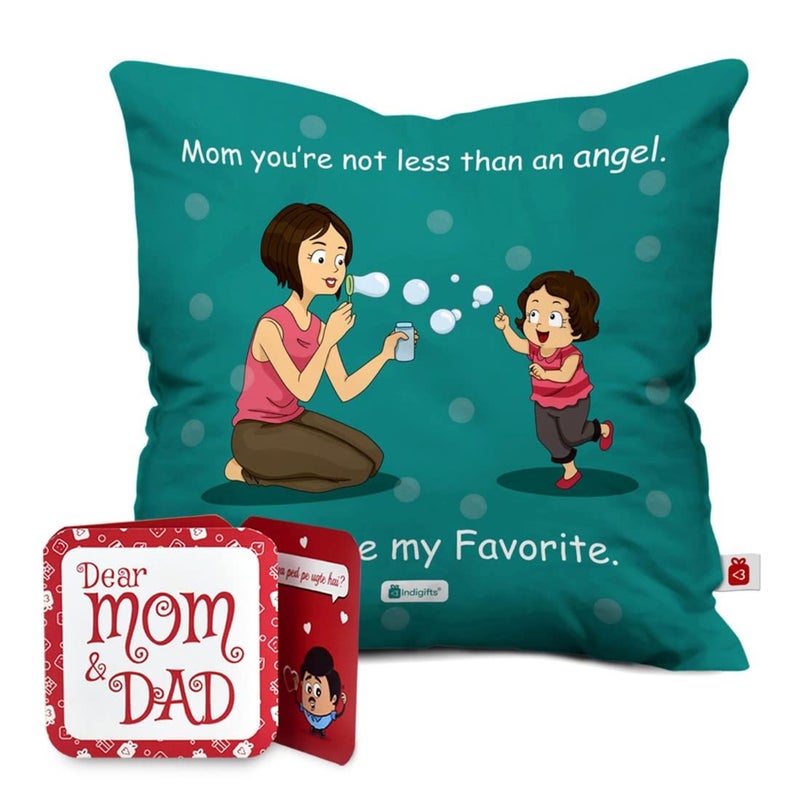 Indigifts Indigifts Mothers Day Special Mom You are My Favourite Green Cushion Cover 12x12 inch with Filler Gift for MummyMother in LawBirthdayAnniversary - Image 1