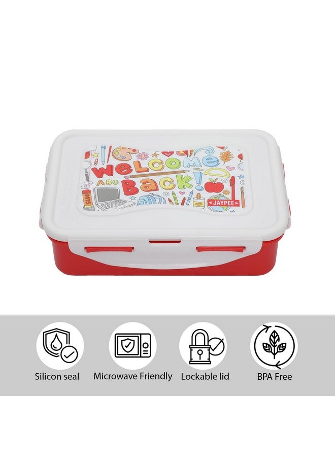 JAYPEE Nutter Butter Plastic 2 Container Lunch Box with Spoon | Tiffin Box with Silicon Seal |BPA Free, Red, 750 ml |Suitable for School Kids - Image 3