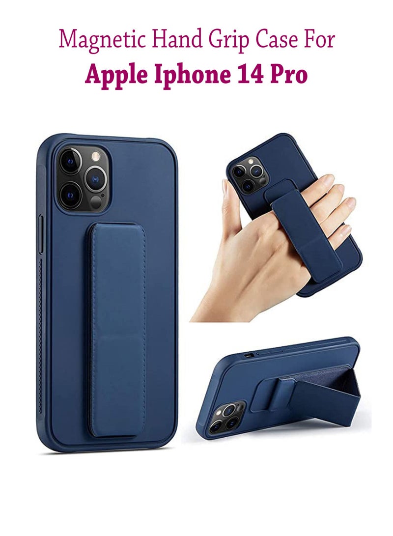 Waldic Premium Silicone Magnetic Hand Grip Case with Stand Cover for Apple iPhone 14 Pro - Dark Blue - Image 1