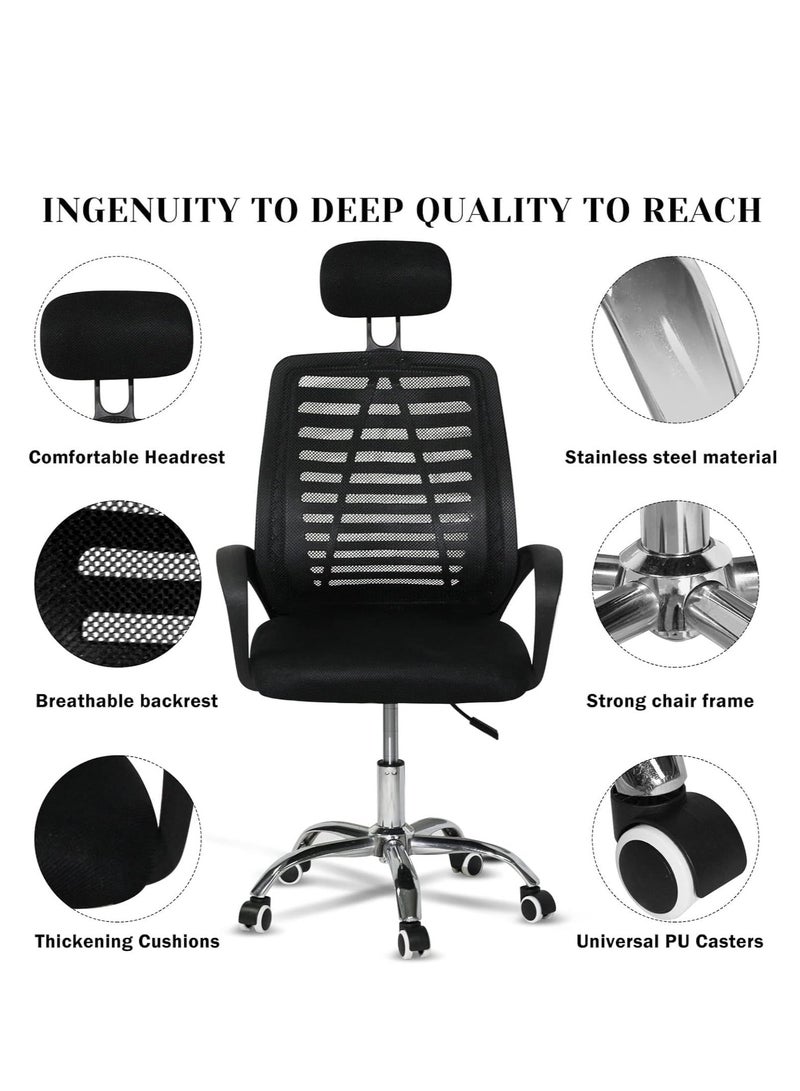 Office Chair Computer Chair High Back Home Desk Chair with Support Backrest Headrest and Armrest ,Rolling Swivel Adjustable Height Task Chair（Black） - Image 5