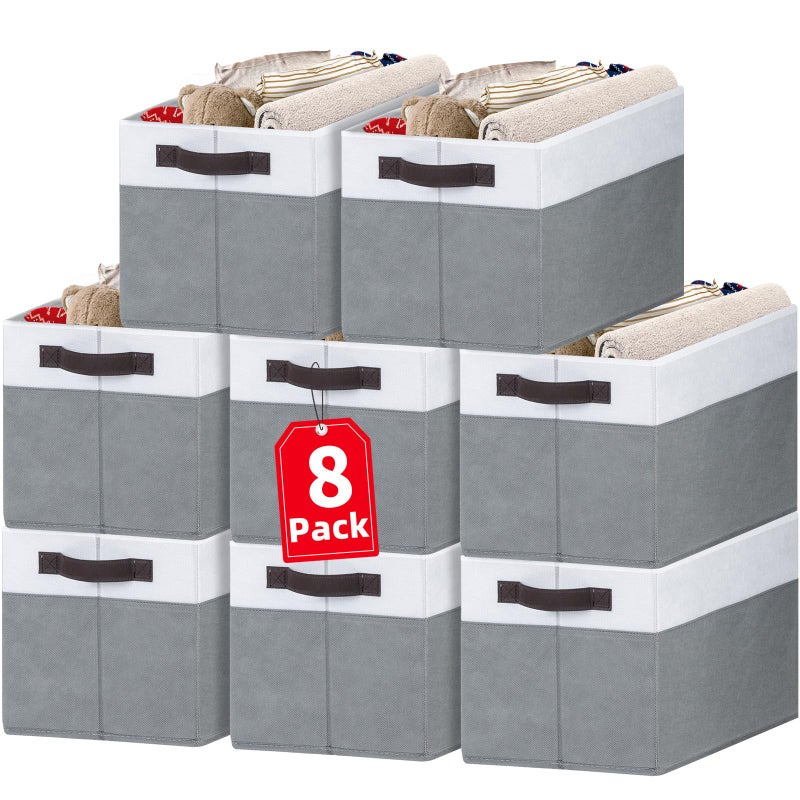 Criusia Large Storage Baskets 8 Pack Versatile Fabric Storage Bins for Closet Cabinet Wardrobe Nursery Pantry Nursery Organizer Bins for Baby Diaper Toys Clothes Housewarming Mothers Day Gift