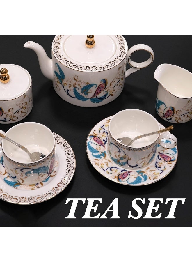 BS B&S Porcelain Round Dinnerware Set | 97PCS Premium Ceramic Tableware | Dish Set with Floral Design | Vintage Porcelain Tea & Coffee Set | Microwave & Dishwasher Safe Plates and Bowls (Serene) - Image 2
