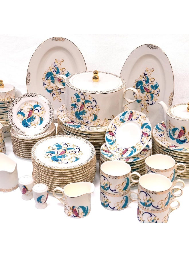 BS B&S Porcelain Round Dinnerware Set | 97PCS Premium Ceramic Tableware | Dish Set with Floral Design | Vintage Porcelain Tea & Coffee Set | Microwave & Dishwasher Safe Plates and Bowls (Serene) - Image 1