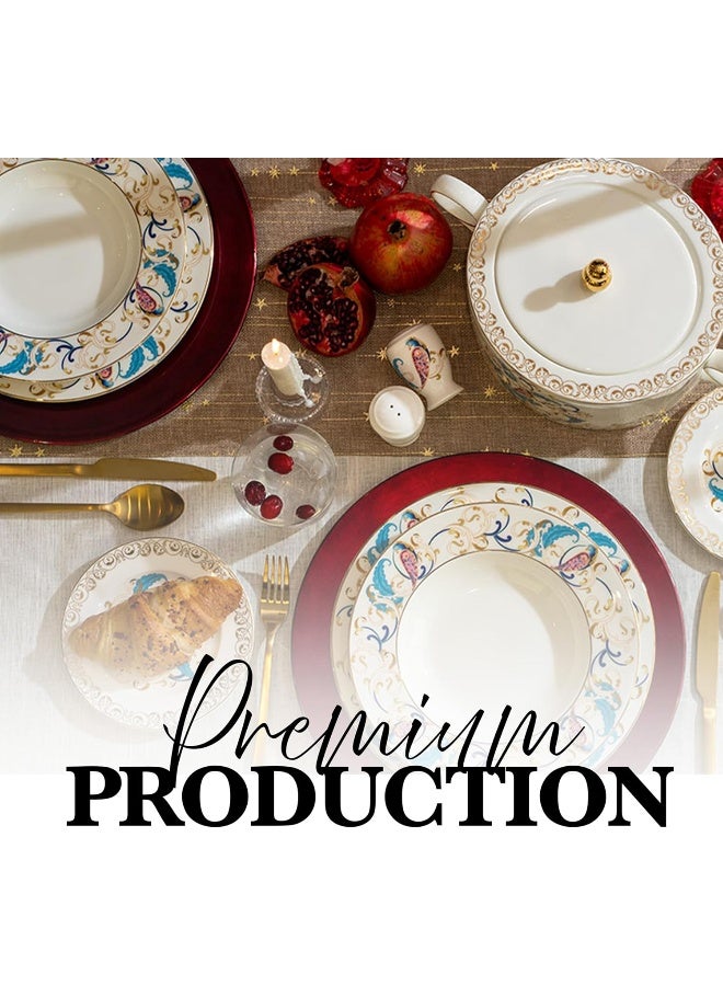 BS B&S Porcelain Round Dinnerware Set | 97PCS Premium Ceramic Tableware | Dish Set with Floral Design | Vintage Porcelain Tea & Coffee Set | Microwave & Dishwasher Safe Plates and Bowls (Serene) - Image 5