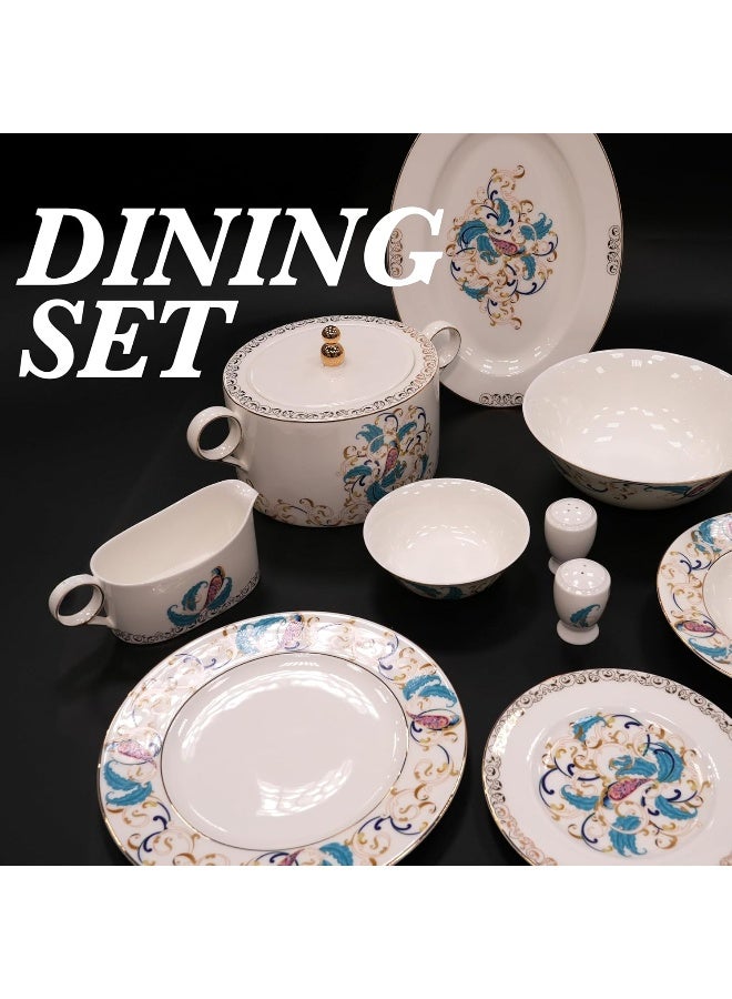 BS B&S Porcelain Round Dinnerware Set | 97PCS Premium Ceramic Tableware | Dish Set with Floral Design | Vintage Porcelain Tea & Coffee Set | Microwave & Dishwasher Safe Plates and Bowls (Serene) - Image 3