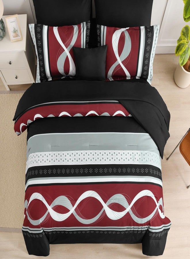 Anibedding Burgundy Comforter Set Queen Size, 8 Pieces Striped Bed in a Bag, Patchwork Comforter with Sheets Set Soft Microfiber Boho Bedding Sets(90"×90") - Image 3