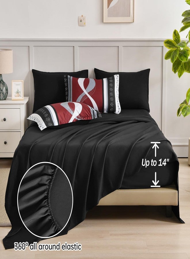 Anibedding Burgundy Comforter Set Queen Size, 8 Pieces Striped Bed in a Bag, Patchwork Comforter with Sheets Set Soft Microfiber Boho Bedding Sets(90"×90") - Image 5