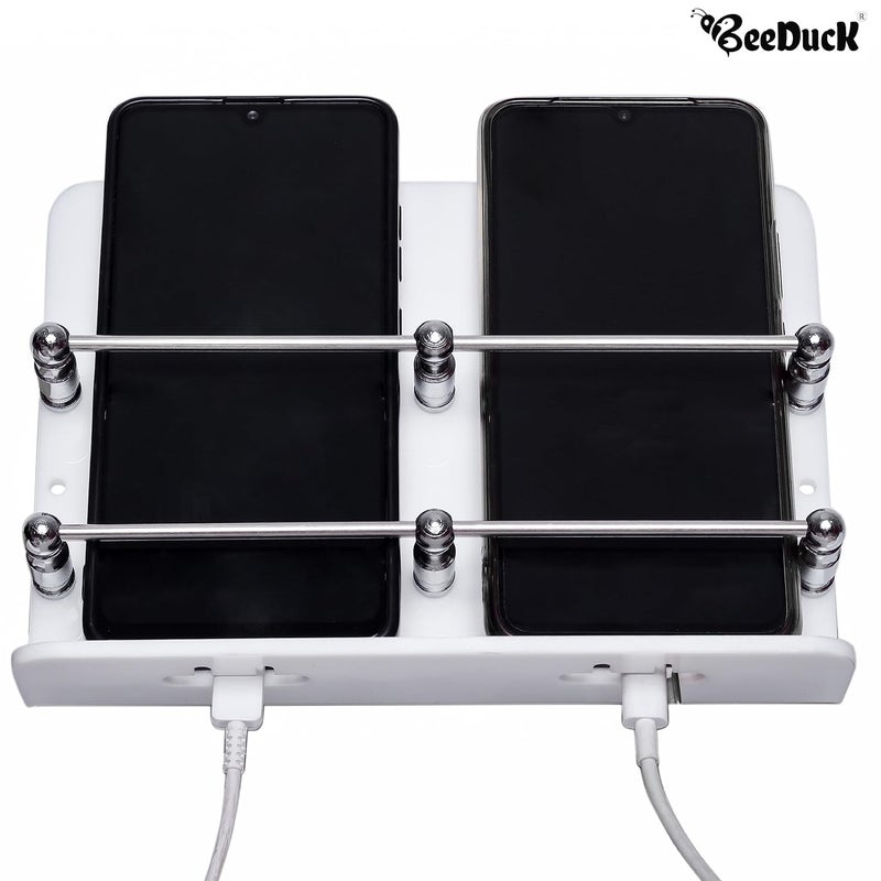 BeeDuck White Acrylic Double Mobile Holder Stand for Mobile Charging, TV & AC Remote Holding and Keys Hanging at Home, Office, Bedroom, Hotel Wall Mount Multipurpose Stand - Image 4