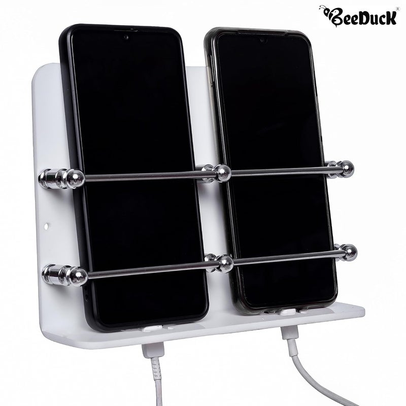 BeeDuck White Acrylic Double Mobile Holder Stand for Mobile Charging, TV & AC Remote Holding and Keys Hanging at Home, Office, Bedroom, Hotel Wall Mount Multipurpose Stand - Image 3