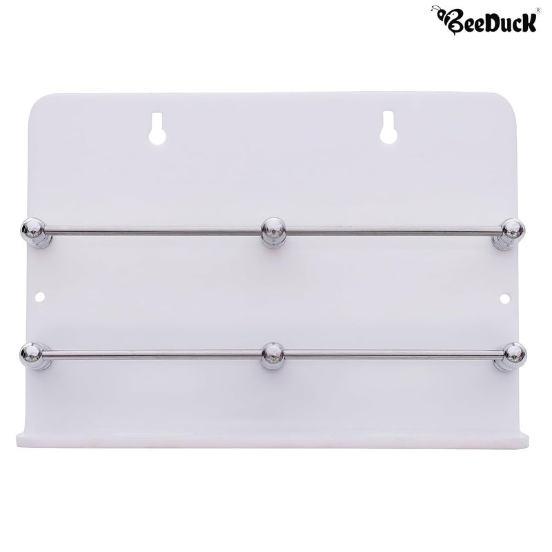 BeeDuck White Acrylic Double Mobile Holder Stand for Mobile Charging, TV & AC Remote Holding and Keys Hanging at Home, Office, Bedroom, Hotel Wall Mount Multipurpose Stand - Image 5