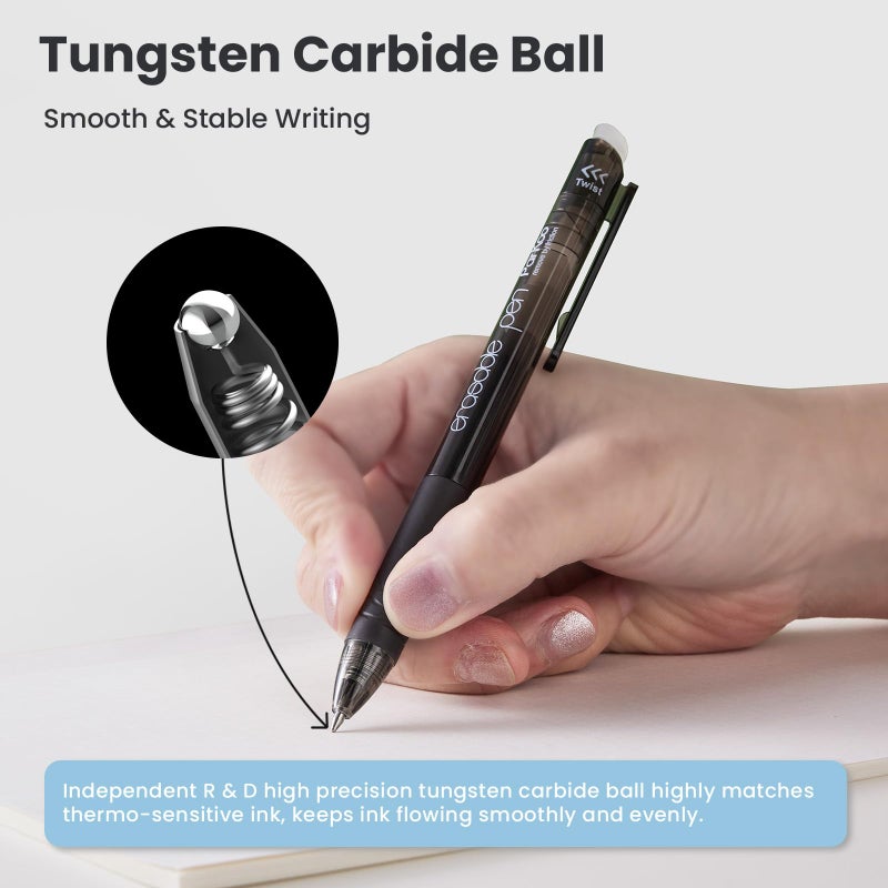 ParKoo Retractable Erasable Gel Pens 0.7mm, 6 Black/6 Blue Twist Pens Fine Point, Make Mistakes Disappear, Smooth Writing with Comfortable Grip for Journaling Drawing Note Taking - Image 3