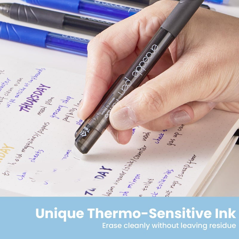 ParKoo Retractable Erasable Gel Pens 0.7mm, 6 Black/6 Blue Twist Pens Fine Point, Make Mistakes Disappear, Smooth Writing with Comfortable Grip for Journaling Drawing Note Taking - Image 4