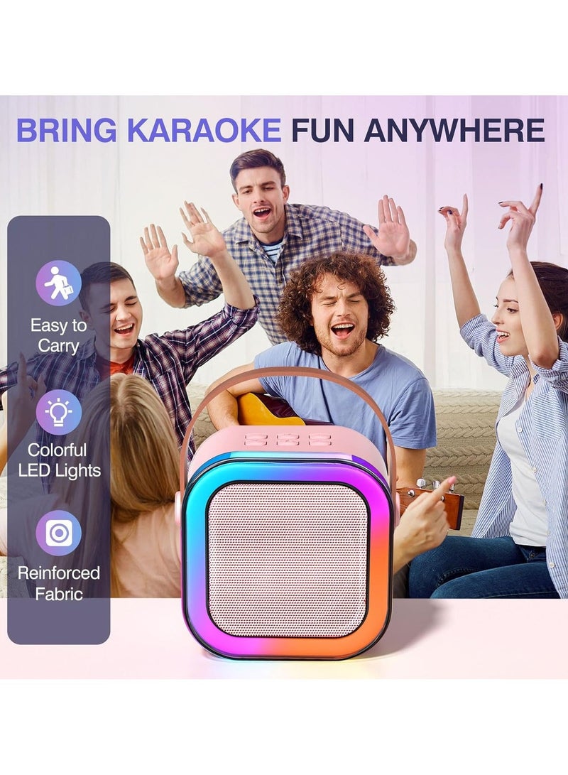 FLOWING Mini Karaoke Machine for Kids Adults, Portable Bluetooth Karaoke Speaker with 2 Wireless Mics and LED Color Lights,Karaoke Gifts for Girls and Boys Birthday Home Party(Pink) - Image 2