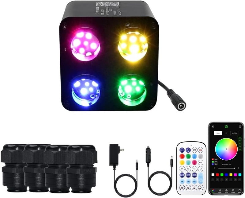 Amki 4 Color 36W Twinkle Sound Mode RGBW 4 Ports Light Source Engine Driver Remote/APP Control Starlight Box Motor for Fiber Optic Star Ceiling Light Kit - Image 1