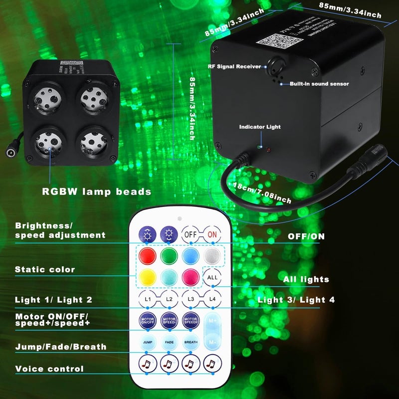 Amki 4 Color 36W Twinkle Sound Mode RGBW 4 Ports Light Source Engine Driver Remote/APP Control Starlight Box Motor for Fiber Optic Star Ceiling Light Kit - Image 5