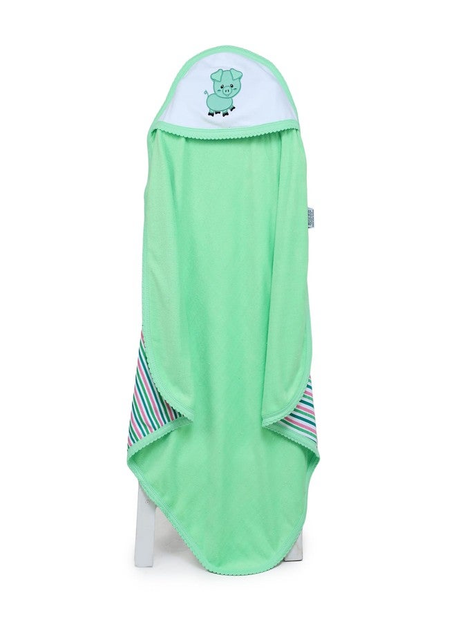 Phedarus Multipurpose Hooded Baby Bath Towel-Ultra Soft, Absorbent Baby Bath Towels for Newborn Boy and Girl Animal Face Towel | Reversible with Stripes Print | 78cms x 75cms | Green - Image 1