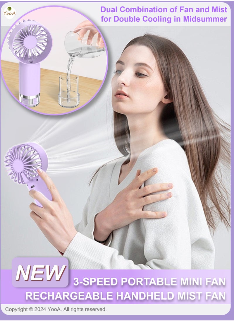 YooA 3 Adjustable Speed Handheld Rechargeable Mist Fan/Portable Mini Fan | Air Conditioner Fan Strong Power, TYPE-C Quick Charge, 500mAh, Hand Held for Sports/Outdoor/Camping/Travel/Office/(Purple)  - Image 1