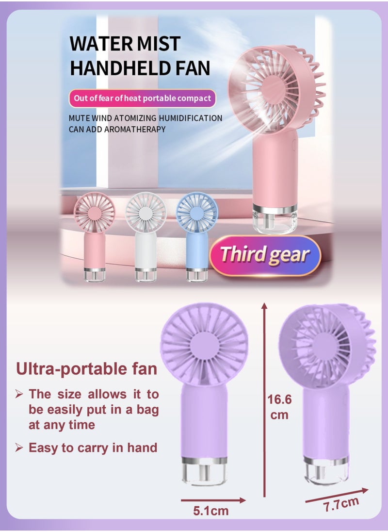 YooA 3 Adjustable Speed Handheld Rechargeable Mist Fan/Portable Mini Fan | Air Conditioner Fan Strong Power, TYPE-C Quick Charge, 500mAh, Hand Held for Sports/Outdoor/Camping/Travel/Office/(Purple)  - Image 3