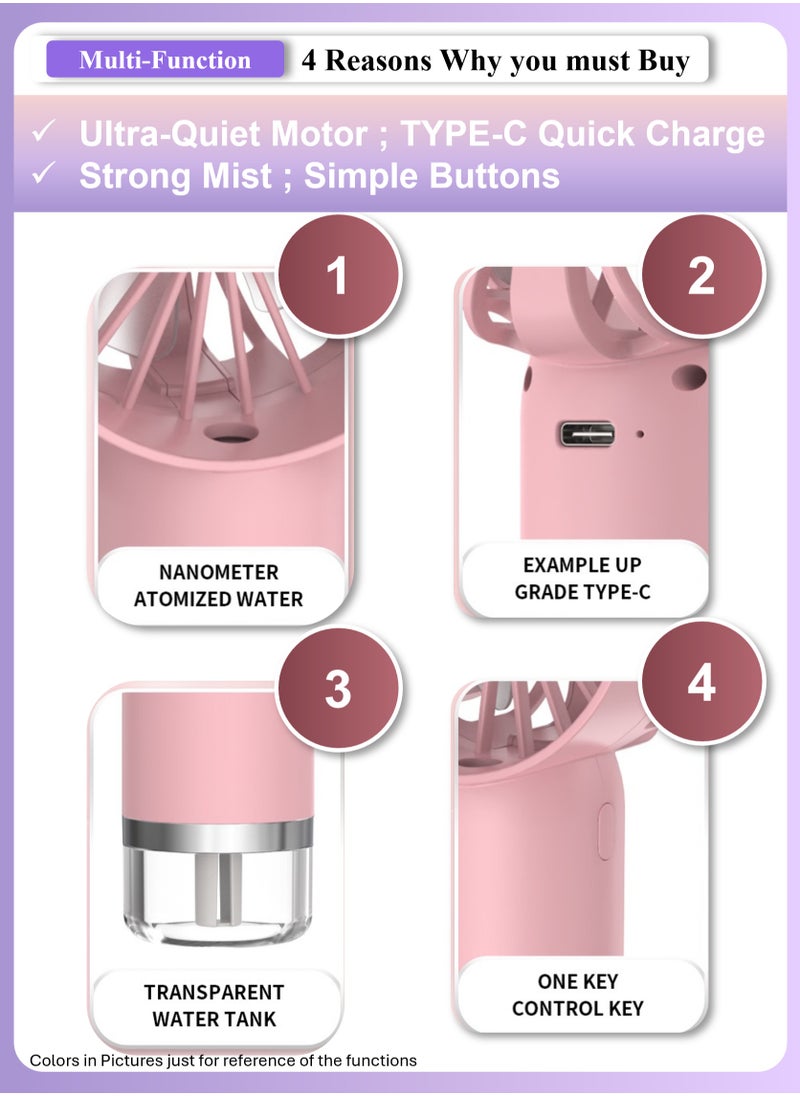 YooA 3 Adjustable Speed Handheld Rechargeable Mist Fan/Portable Mini Fan | Air Conditioner Fan Strong Power, TYPE-C Quick Charge, 500mAh, Hand Held for Sports/Outdoor/Camping/Travel/Office/(Purple)  - Image 4