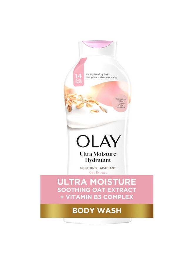 Olay Ultra Moisture Soothing Body Wash for Sensitive Skin with Oat Extract, 24hr Long Lasting Hydration, Vitamin B3 Complex, Designed for All Skin Types, Scented, 22 fl oz - Image 1