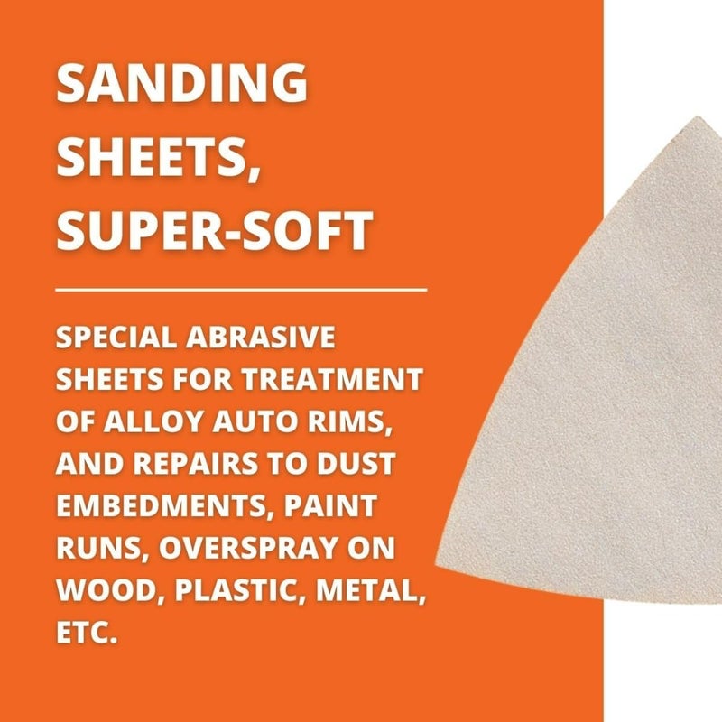 Fein Super-Soft Sanding Sheets for Alloy Rims & Repairs - Hook & Loop Attachment, Multi-Material Use, Unperforated, 320 Grit, 3-1/8" Edge Length, 50-Pack - 63717127019 - Image 2