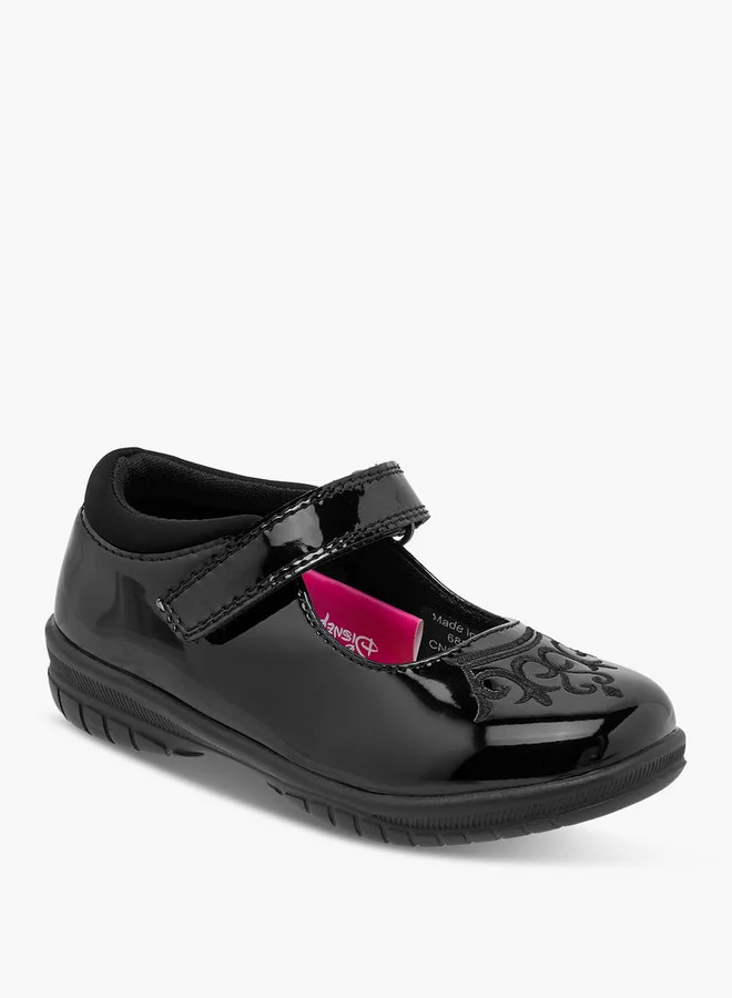 Disney Girls Embroidered Mary Jane School Shoes with Hook and Loop Closure