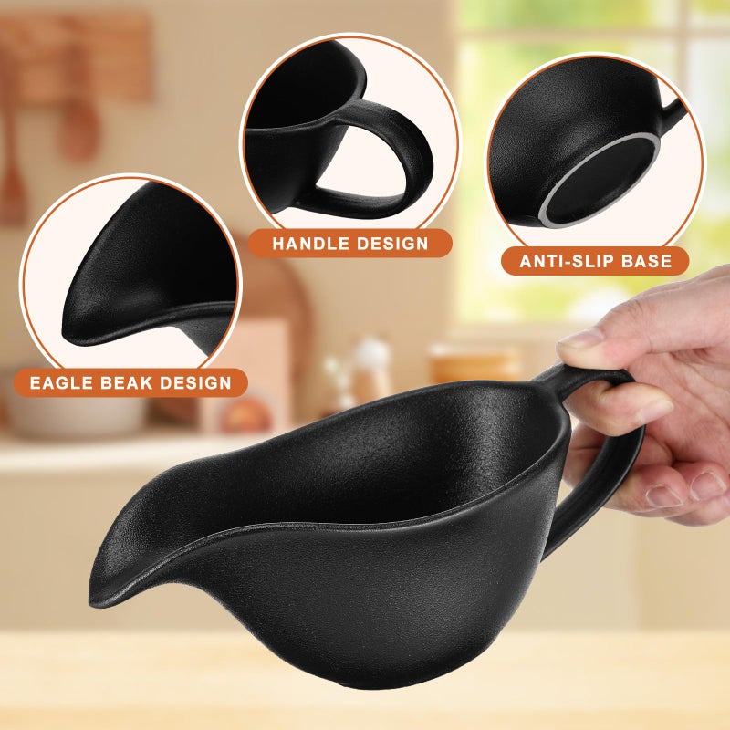 Black Cast Iron Style Porcelain Mixing Bowl with Handle and Pour Spout for Kitchen - Image 4