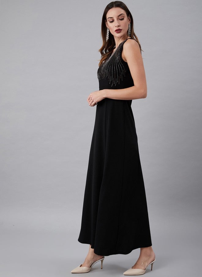 Athena Black Embellished Maxi Dress for Women - Image 3