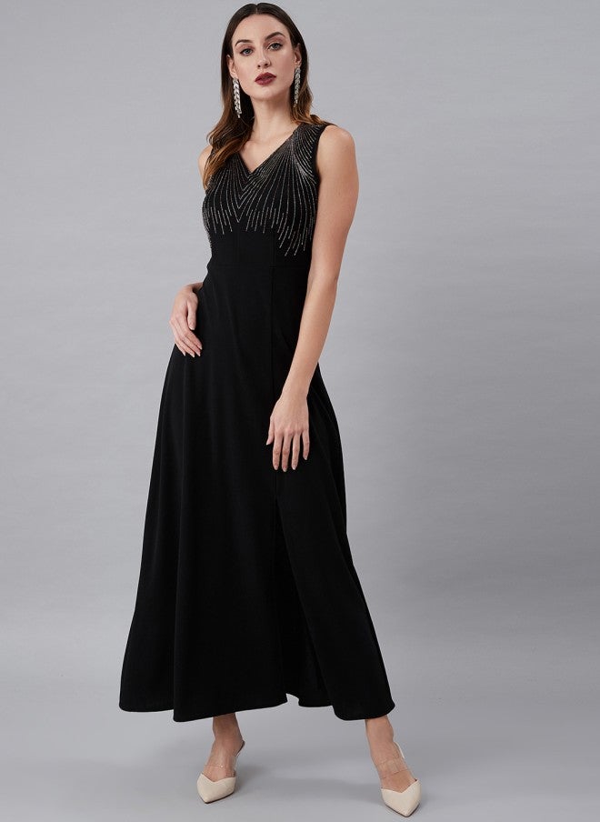 Athena Black Embellished Maxi Dress for Women - Image 1