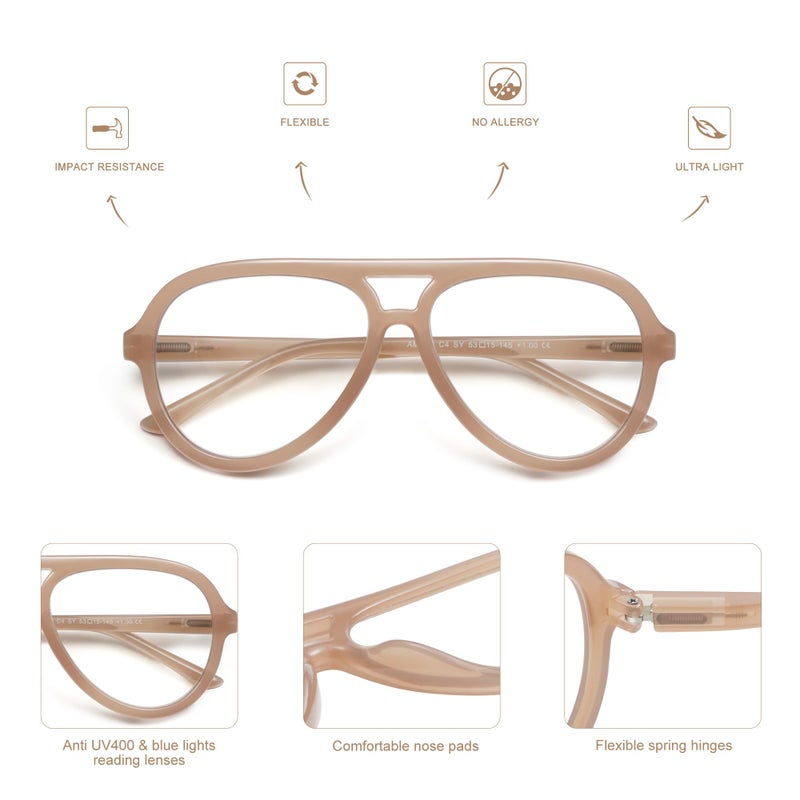 AMOMOMA 3 Pack Retro Aviator Reading Glasses for Women Men,Classic Large Oversized Reader Blue Light Computer Frame AM6111 C1+C2+C4 2.0 X - Image 4