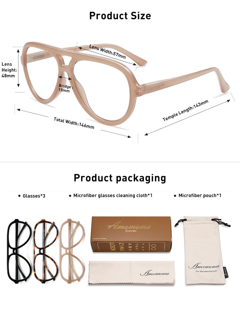AMOMOMA 3 Pack Retro Aviator Reading Glasses for Women Men,Classic Large Oversized Reader Blue Light Computer Frame AM6111 C1+C2+C4 2.0 X - Image 5