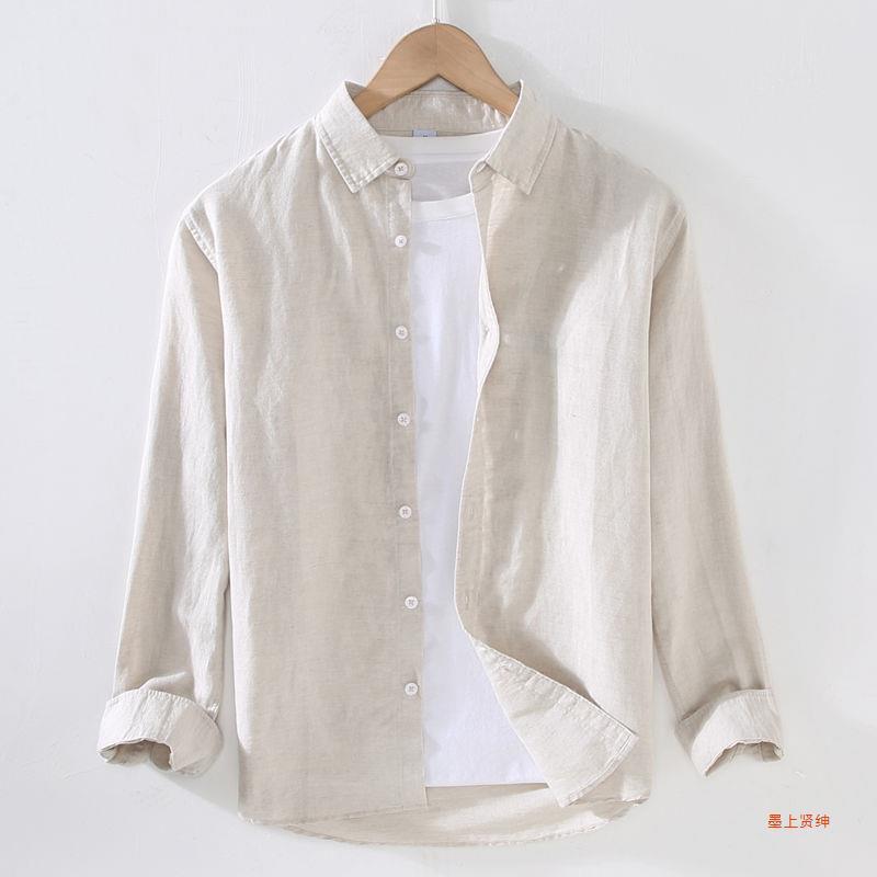 Men'S Linen Long Sleeve Shirt Linen Men'S Japanese Casual Loose Cotton Linen Shirt Outer Wear Shirt - Image 2
