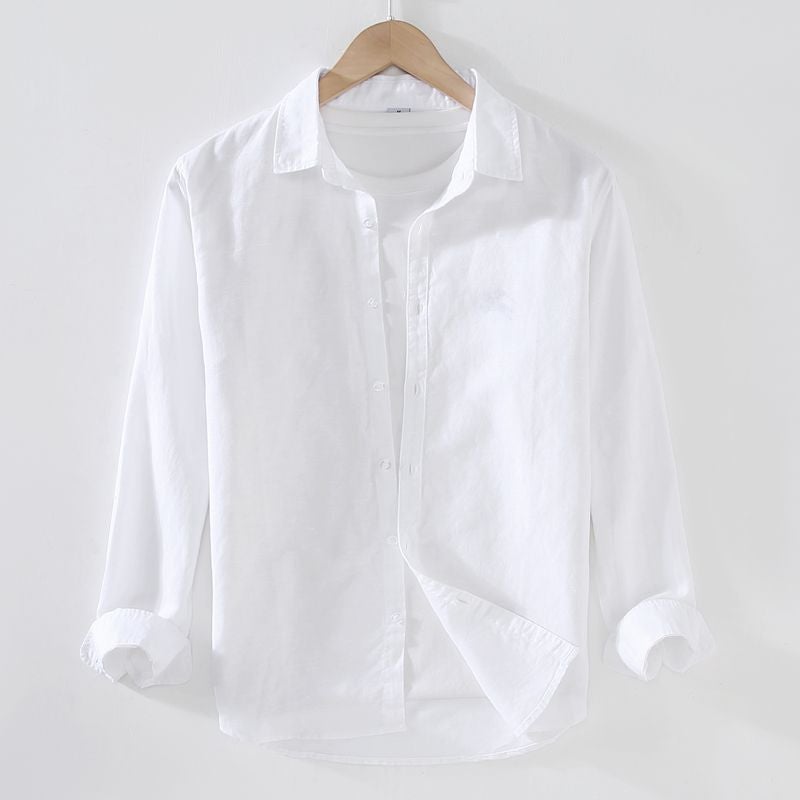 Men'S Linen Long Sleeve Shirt Linen Men'S Japanese Casual Loose Cotton Linen Shirt Outer Wear Shirt - Image 1