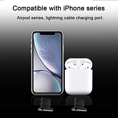 VIWIEU Anti Dust Plugs Metal Cover Compatible with iPhone 14 13 12 11 X XS XR 8 7 SE Mini Plus Pro Max iPad AirPods 4 Pack, Lightning Charging Port Dust Caps Protector with Plug Holder (Black) - Image 3