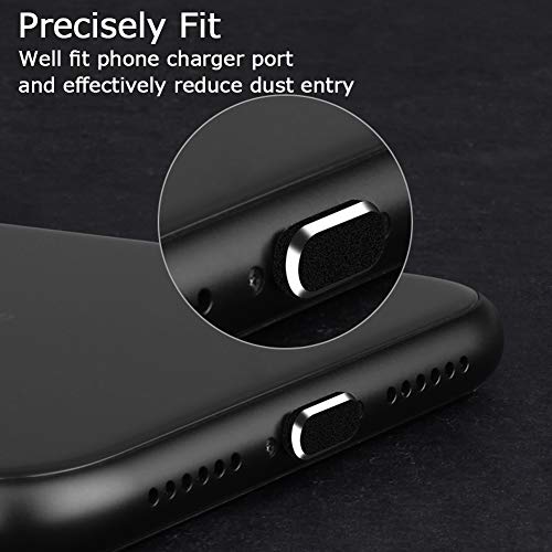VIWIEU Anti Dust Plugs Metal Cover Compatible with iPhone 14 13 12 11 X XS XR 8 7 SE Mini Plus Pro Max iPad AirPods 4 Pack, Lightning Charging Port Dust Caps Protector with Plug Holder (Black) - Image 5