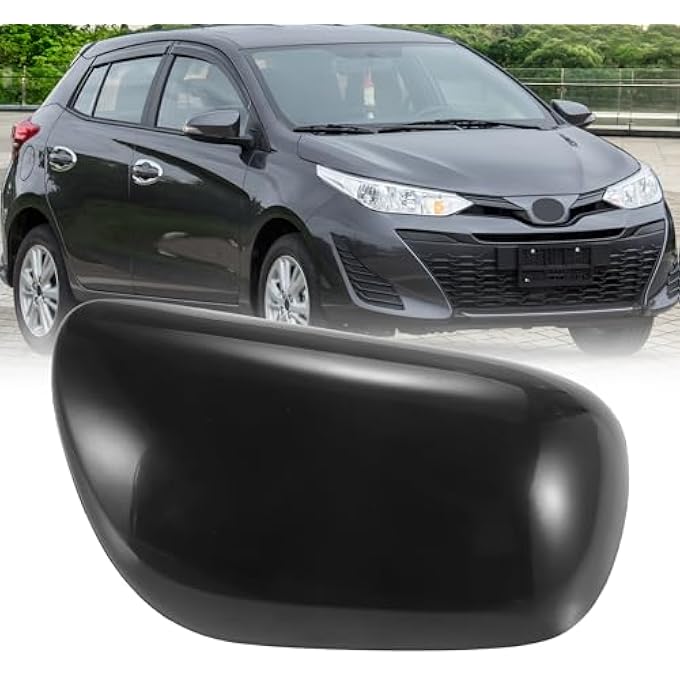 ريحني غطاء مرآة الجناح على الجانب الأيمن من باب السيارة الجانبي غطاء مرآة الرؤية الخلفية لتويوتا ياريس 20062011 الأسود اللامع - Image 3