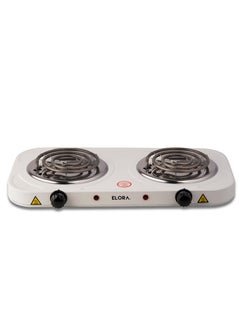 ELORA Elora Double Electric Hot Plate with Double Solid Hotplates Equipped with Adjustable Thermostat 2000 W ELHP-8014 White  - Image 2